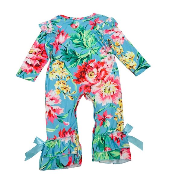 Tropical Floral Baby Romper Ruffle Sleeves Bow One Piece Size 18 Months - Picture 2 of 9